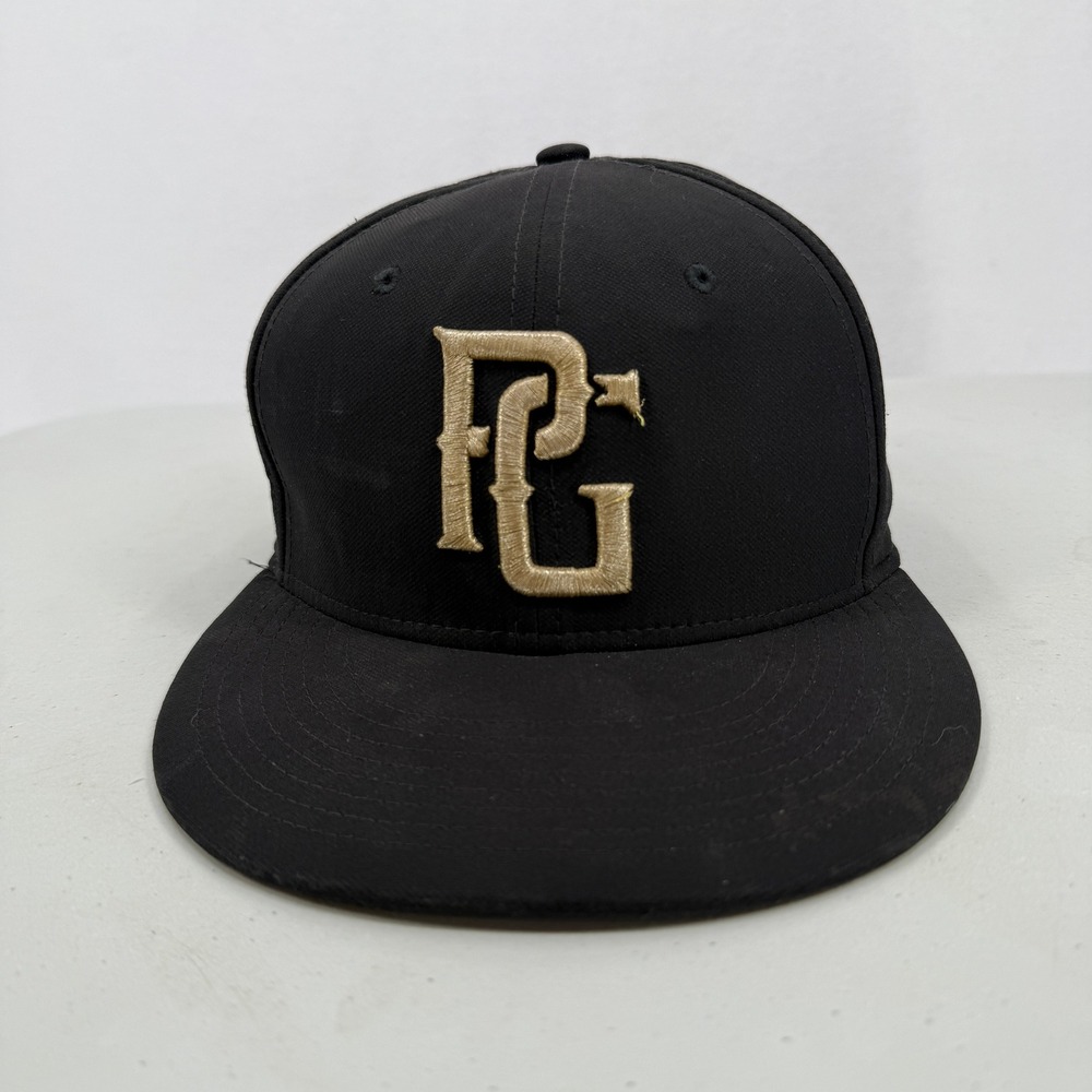 Perfect Game Baseball Cap Mens M/L Black Gold Embroidered Flat Bill Hat PG039